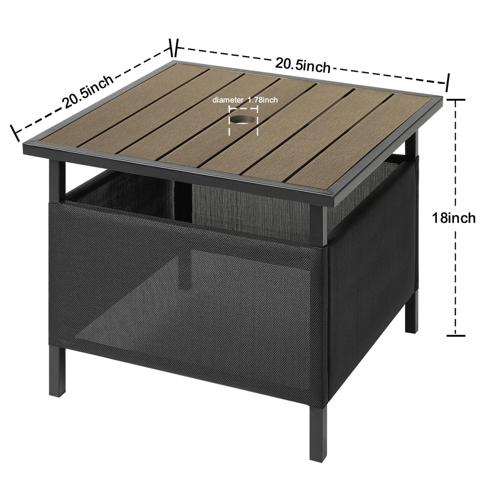 LZRS table with umbrella inserted demonstrating shade-ready function