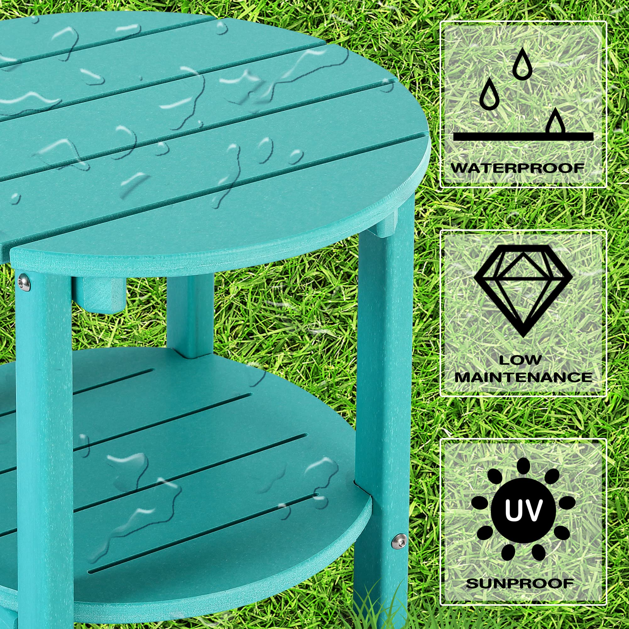 LZRS double-layer shelf detail highlighting extra storage and organized outdoor living