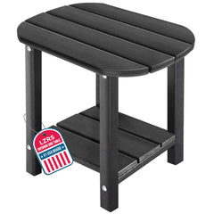 LZRS front view of black patio side table shows sturdy, weatherproof benefit
