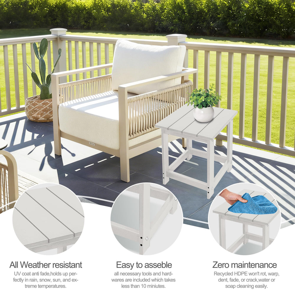 LZRS mesa junto a silla Adirondack ilustrando compatibilidad cómoda