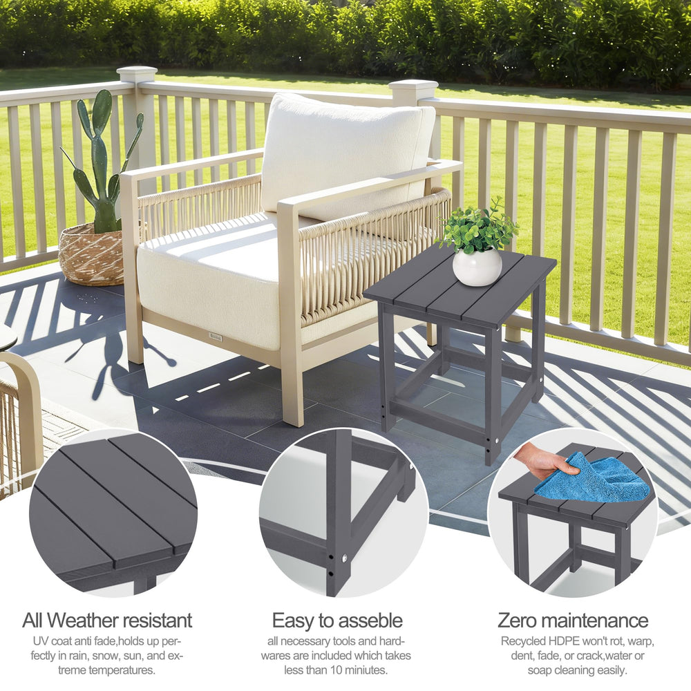LZRS mesa colocada junto a silla Adirondack, comodidad práctica