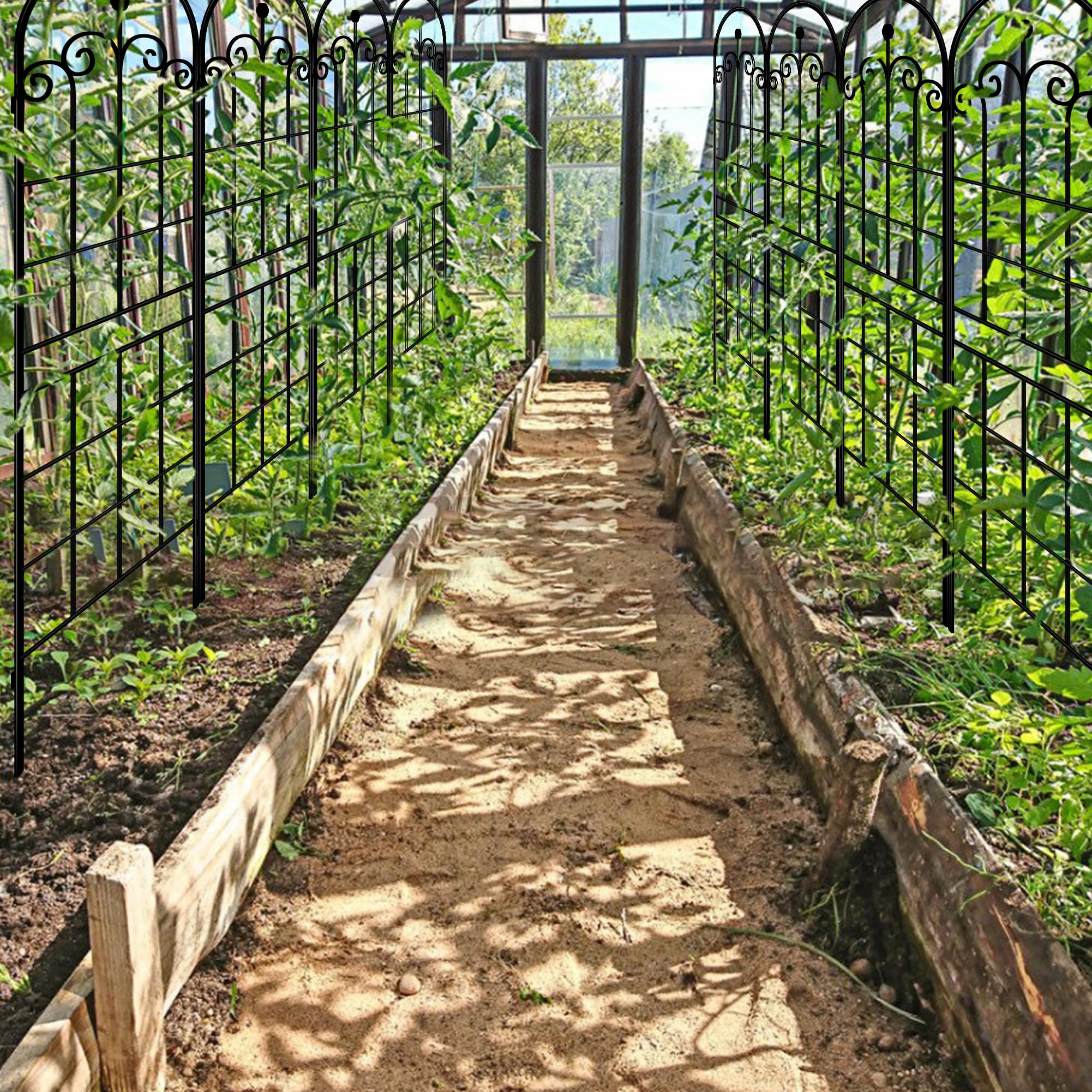 LZRS arch with string lights at dusk creating an inviting illuminated garden feature