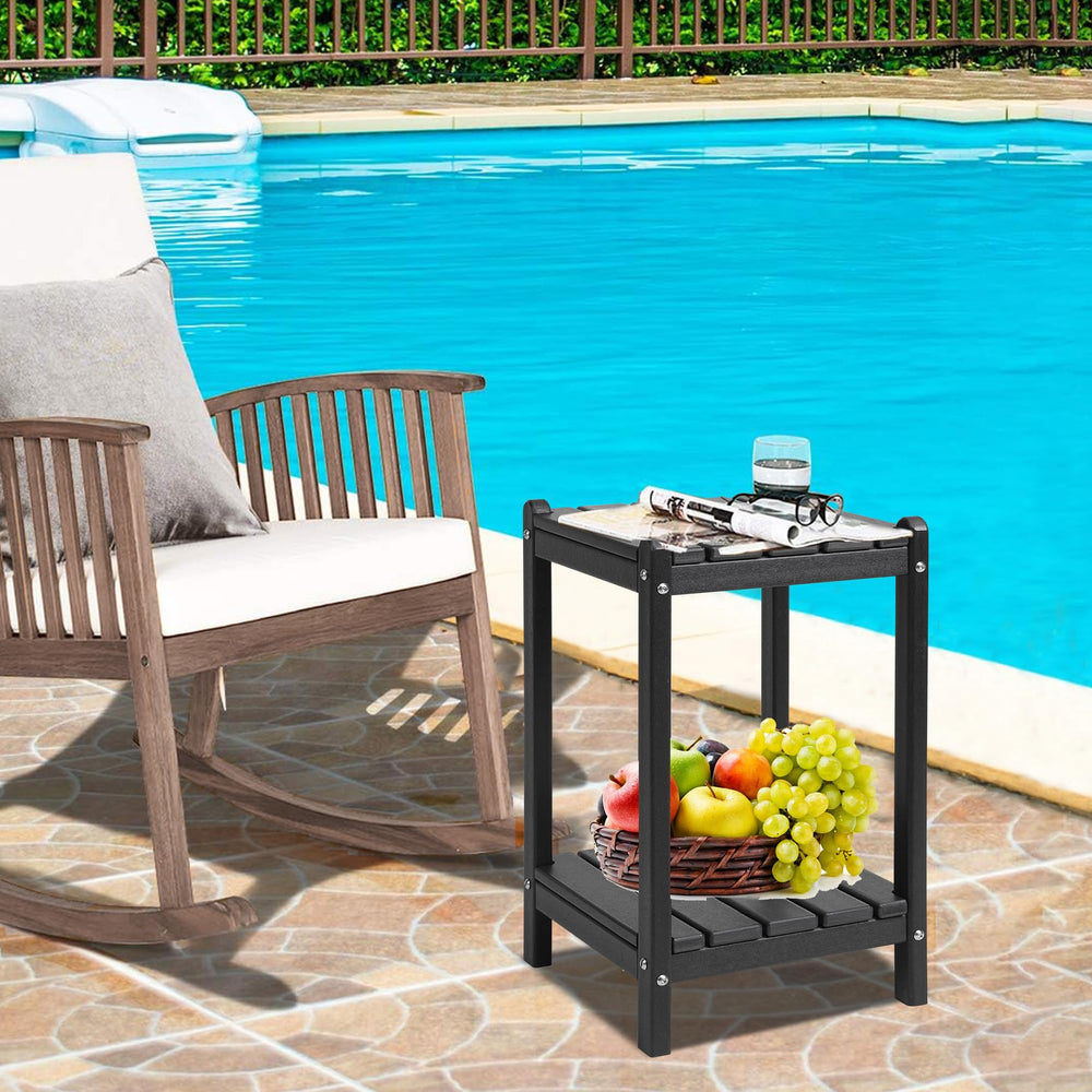 LZRS poolside scene with drinks on table, providing a durable pool-area solution