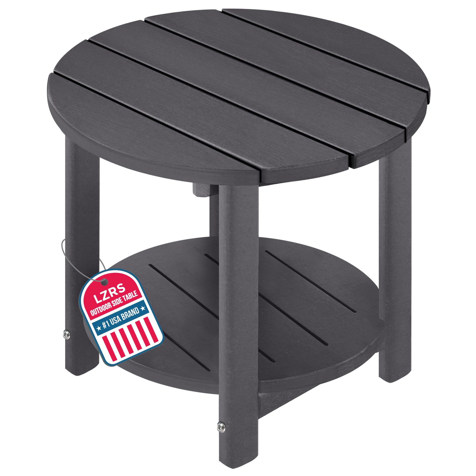 LZRS front view of round Adirondack side table showing sturdy design and curb appeal