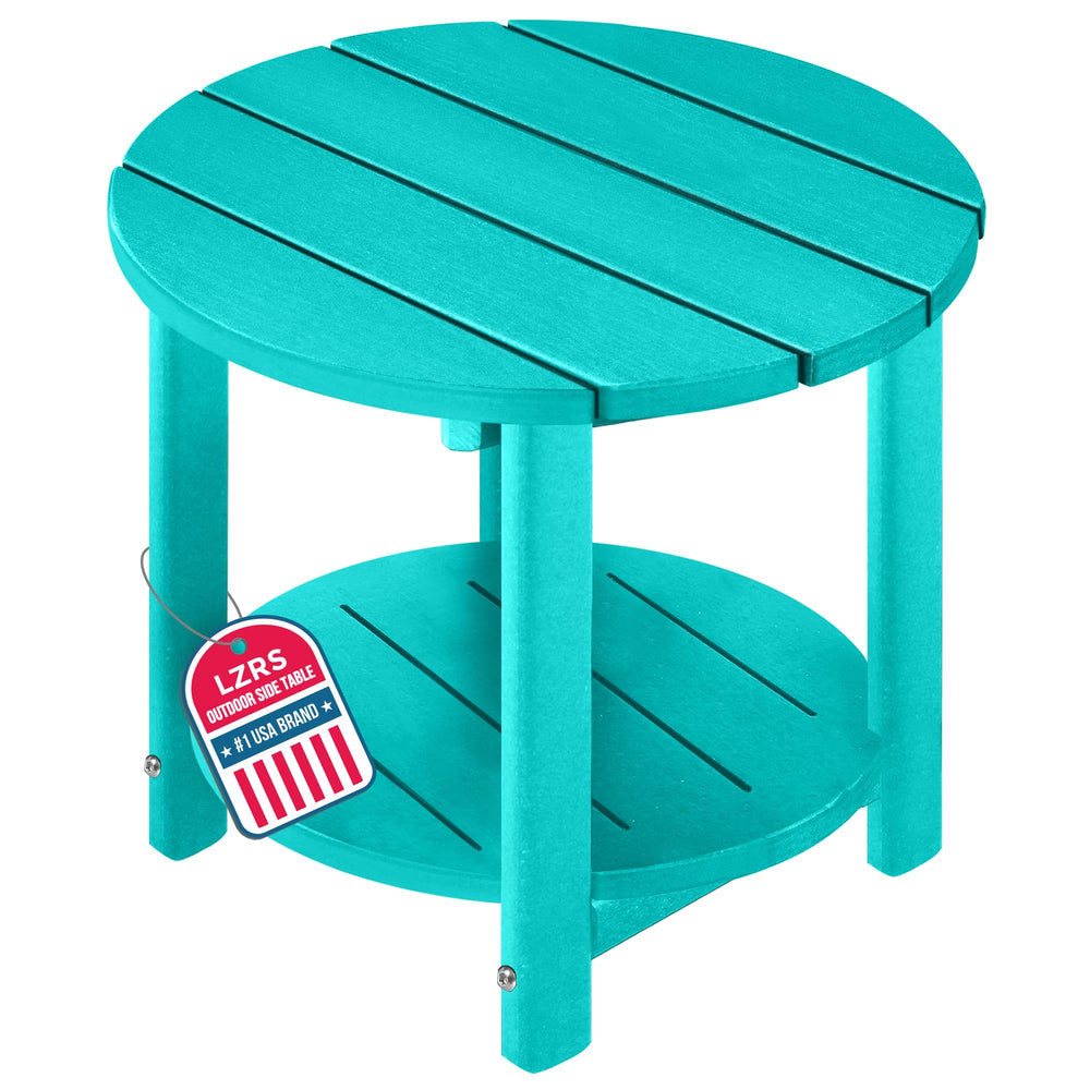 LZRS front view of turquoise round side table showing weatherproof design and curb appeal