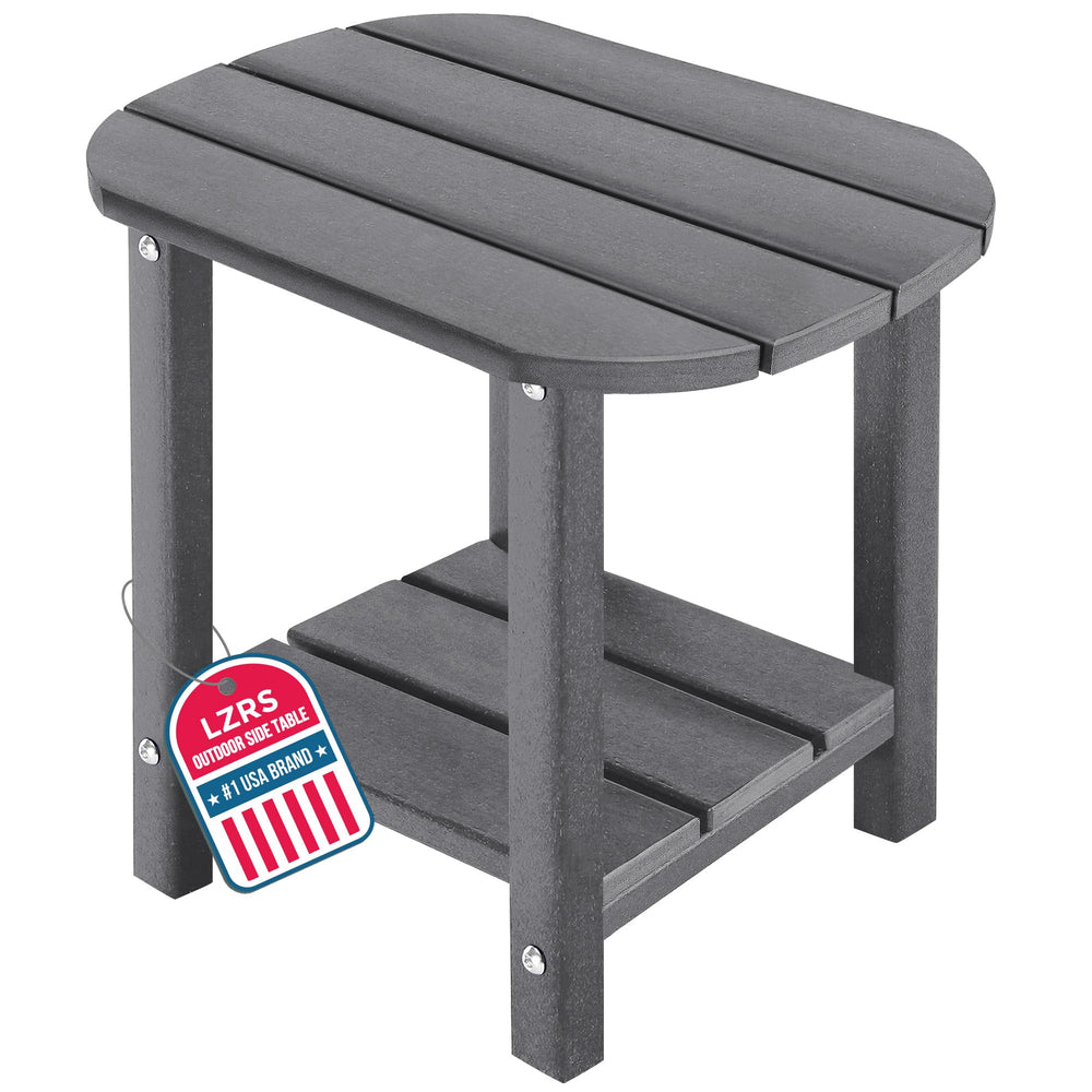LZRS front view of grey patio side table shows sturdy design and easy-access surface