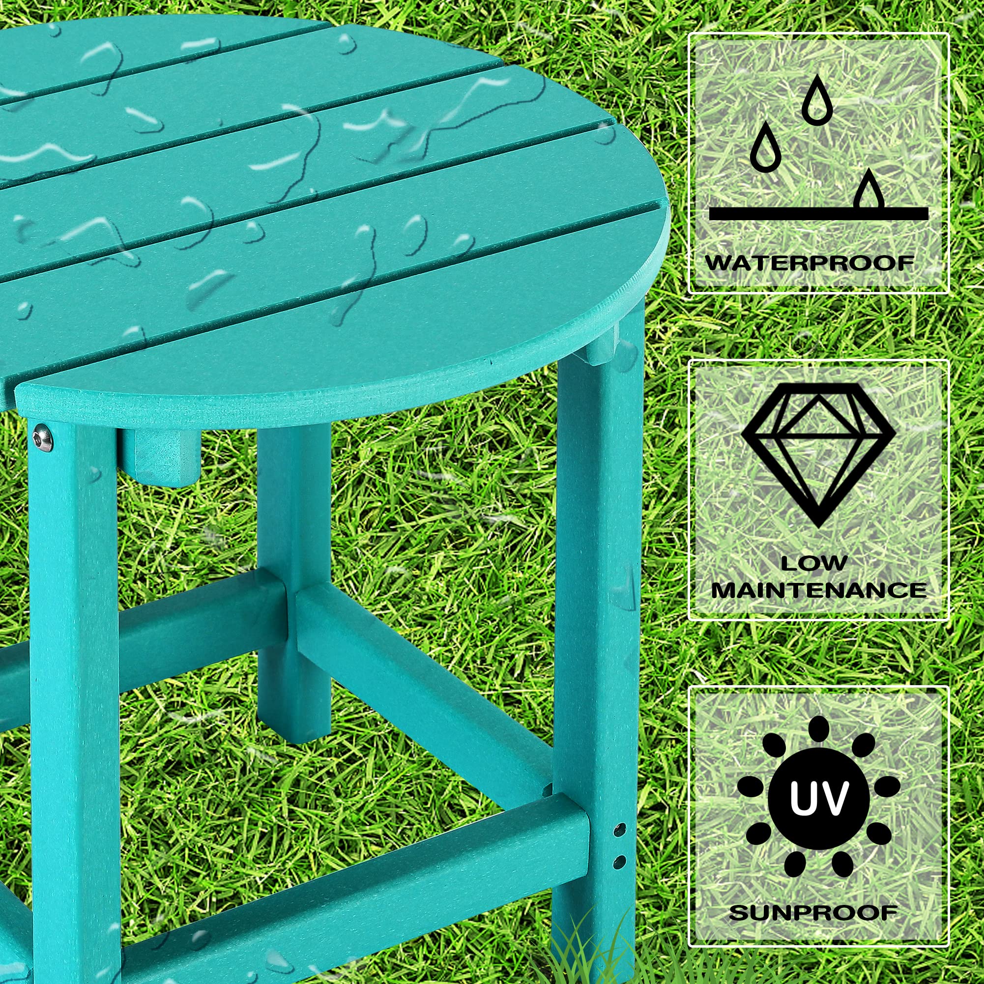 LZRS side table in use on patio holding drinks and book for convenience