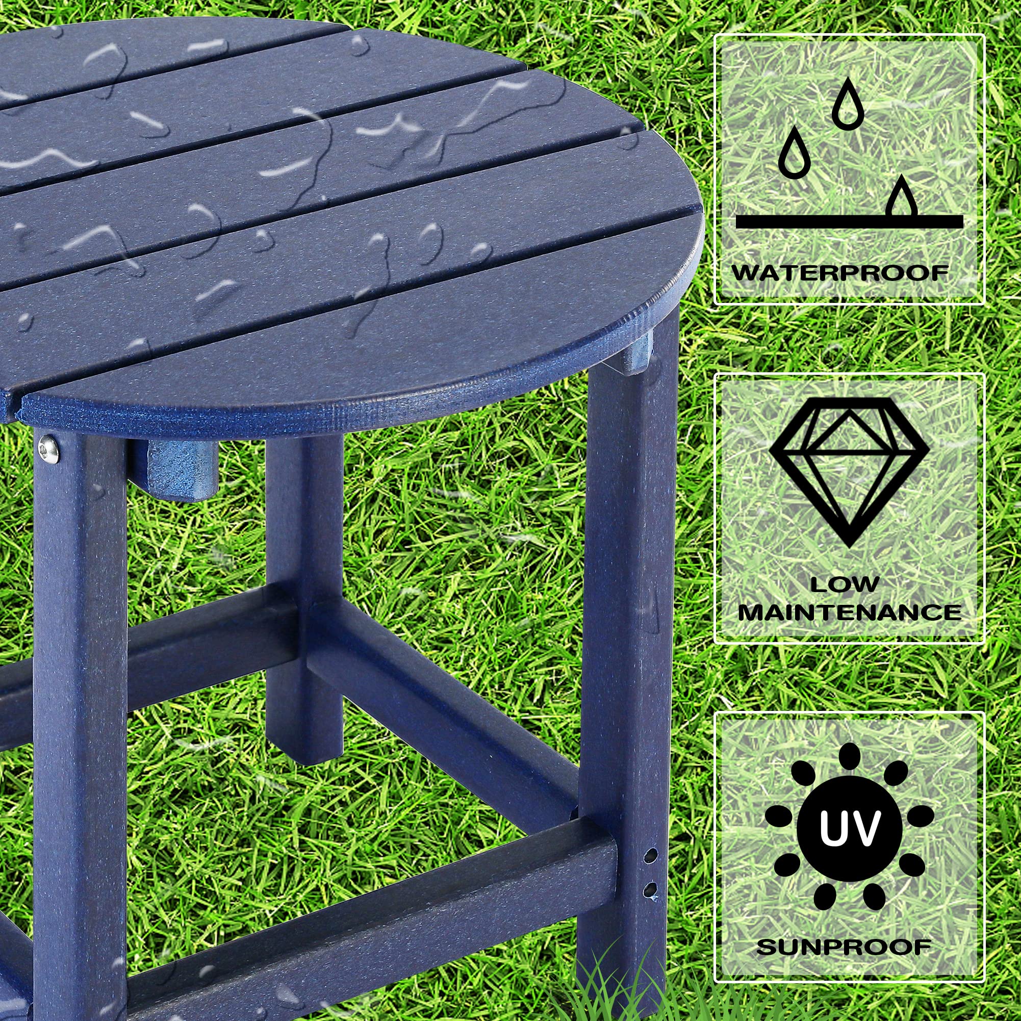LZRS table beside Adirondack chair demonstrating proper height and convenience