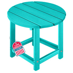 LZRS turquoise front view showing compact outdoor side table and stable base