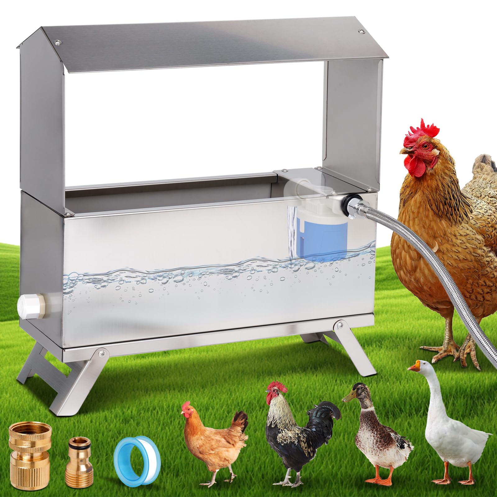 LZWUNYXE front view showing automatic waterer and capacity, keeps birds hydrated