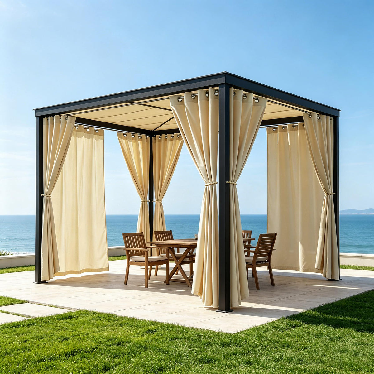 LZY front view of cream curtain panels showing full set and coverage benefit