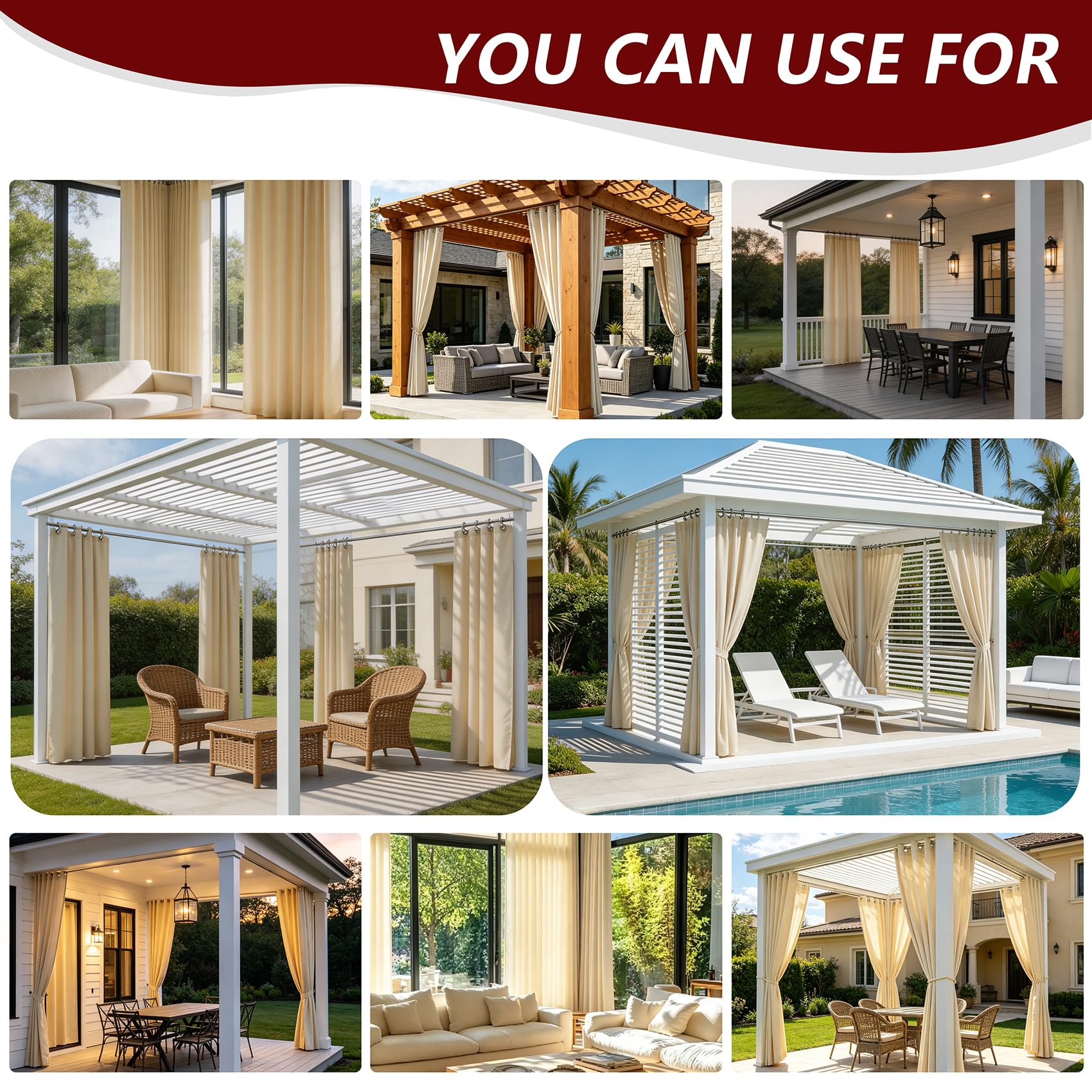 LZY patio dining scene with curtains providing shade and privacy