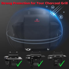 M COMNOVA OUTDOORS covered grill side profile showing full coverage benefit