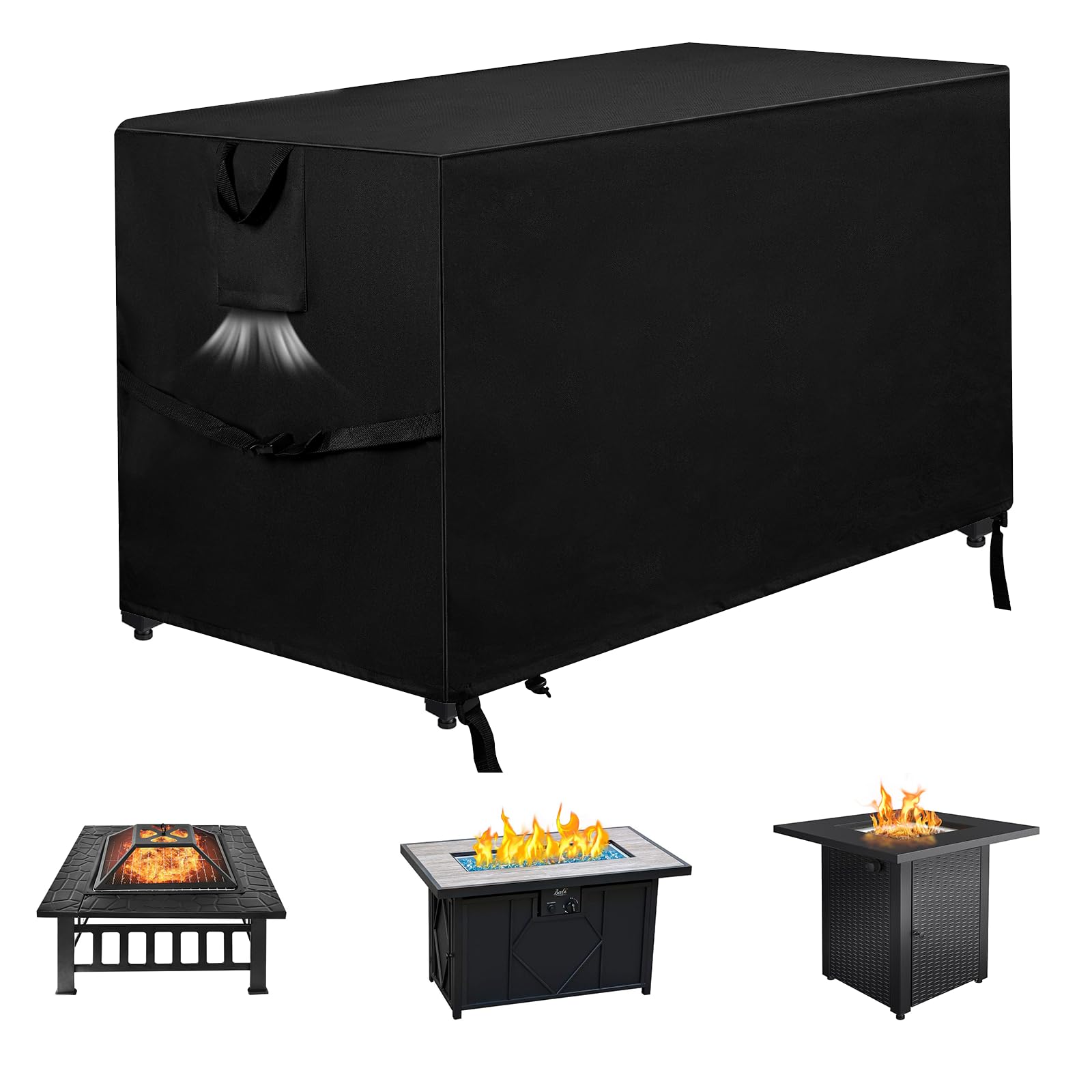 M JJYPET front view of rectangular fire pit cover showing full fit and protection