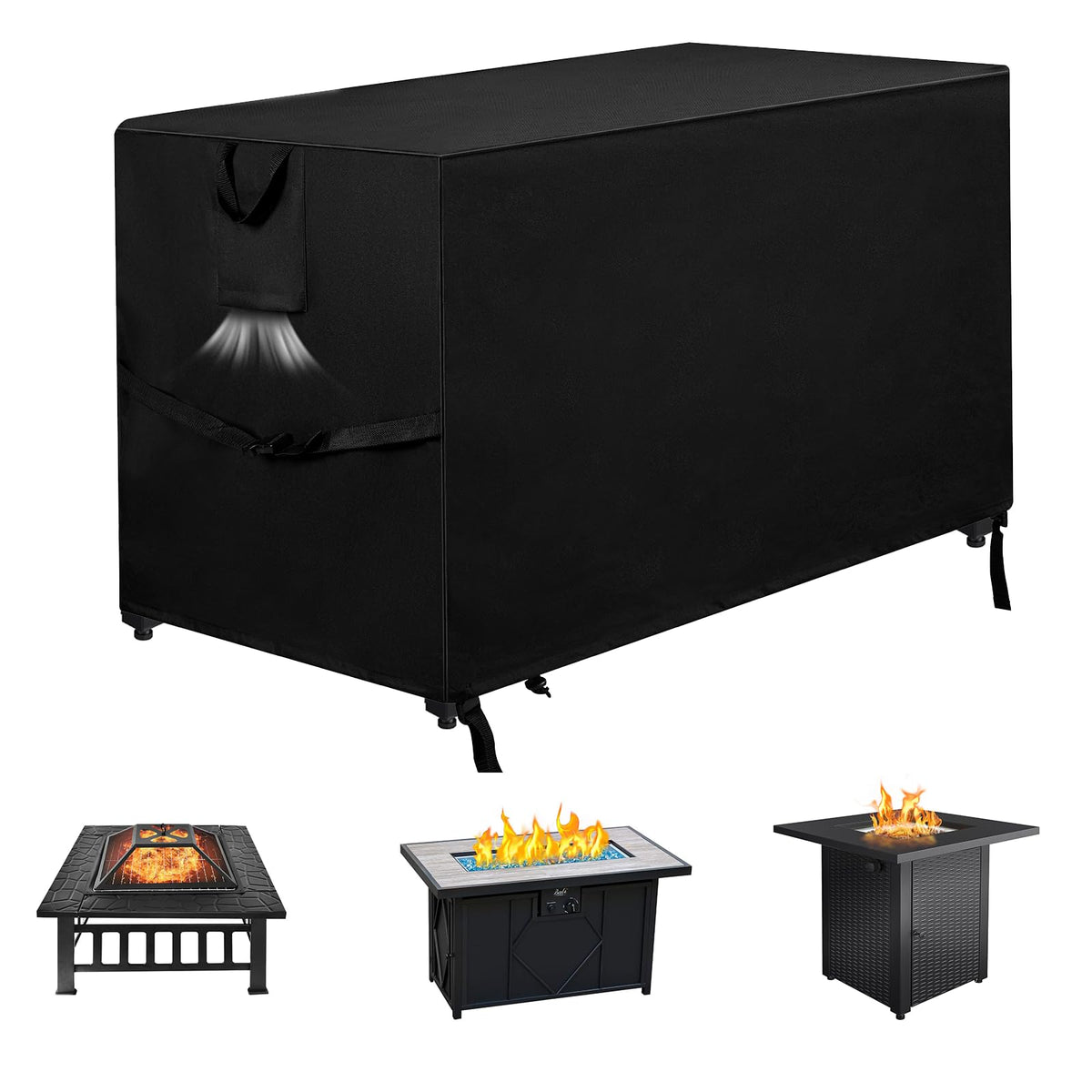 M JJYPET front view of rectangular fire pit cover showing full fit and protection