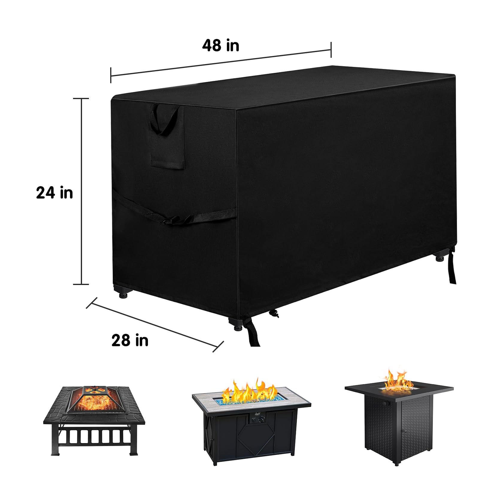 M JJYPET covered fire pit in backyard protecting table from rain and debris