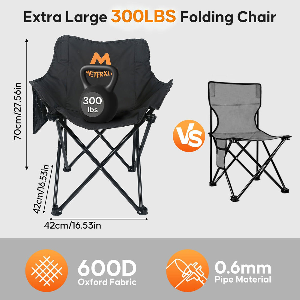 M METERXITY folding chair inside tent showing ergonomic seating for relaxed sessions