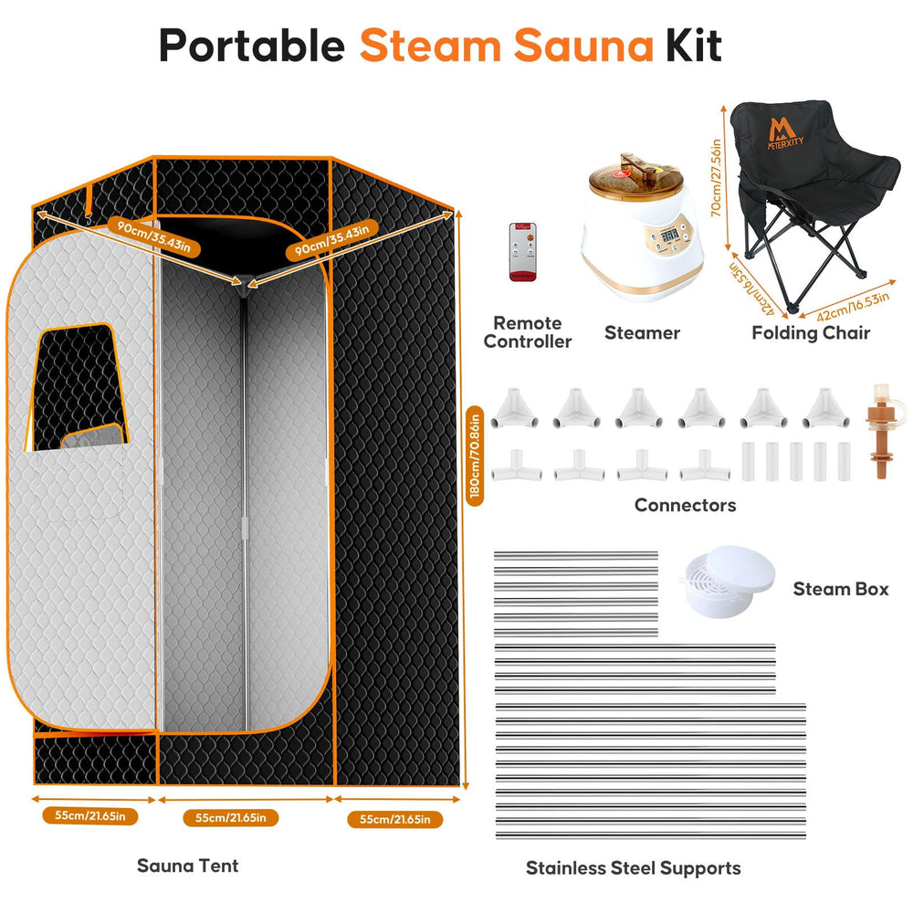 M METERXITY sauna tent in a home bathroom setting showing compact lifestyle use