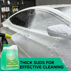 M MINGLE 64oz car wash soap bottle label displaying concentrated formula for long-lasting suds