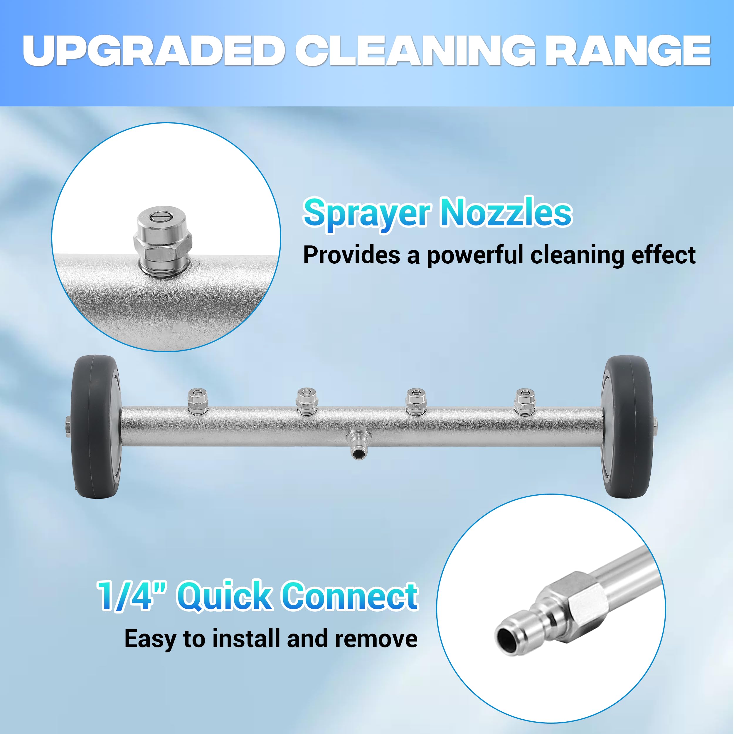 M MINGLE stainless-steel adapter and gun showing dual-connection flexibility for hose or pressure washer