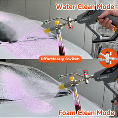 M MINGLE dual lance detail showing two-way valve for fast foam-to-water switching benefit