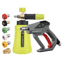 M MINGLE foam cannon front view showing bottle and gun, durable cleaning performance