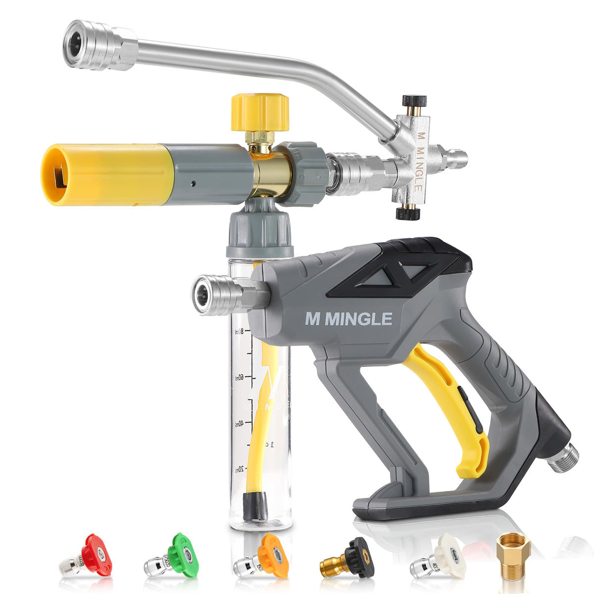 M MINGLE foam gun front view showing compact build and quick connection benefit