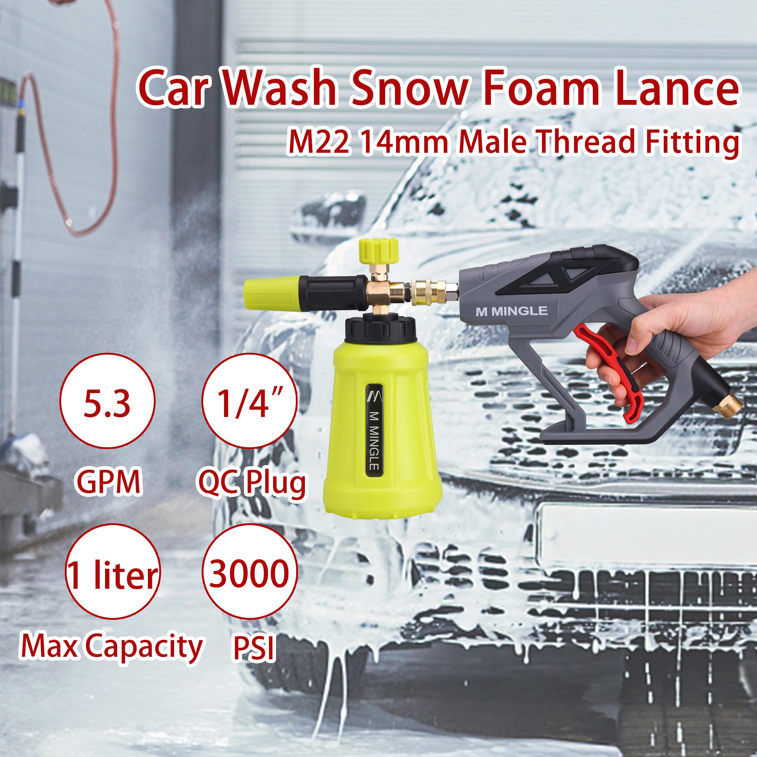 M MINGLE foam cannon creating thick foam on car for safer, deeper cleaning