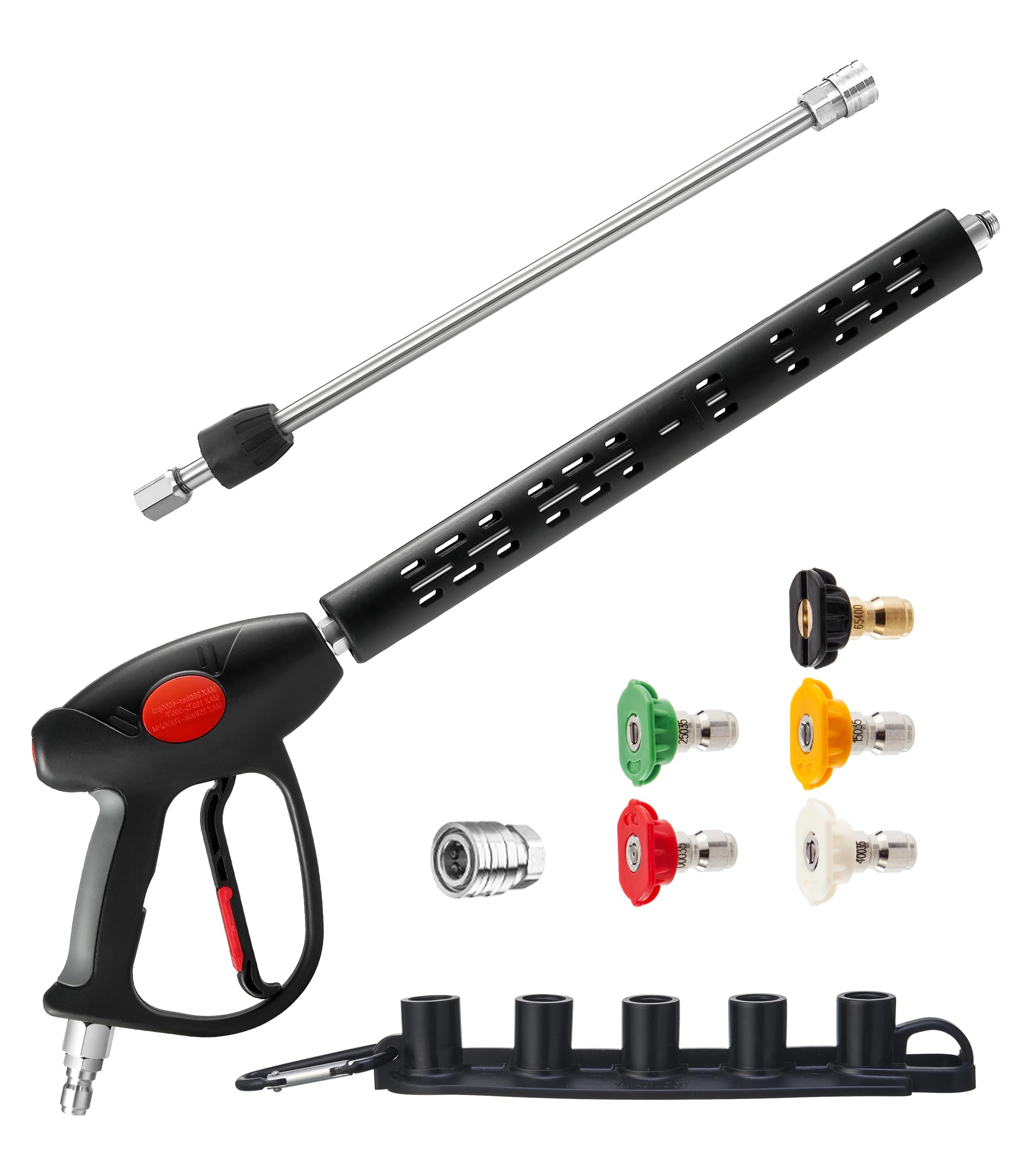 M MINGLE front view of pressure washer gun showing ergonomic handle and trigger benefits