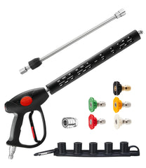 M MINGLE front view of pressure washer gun showing ergonomic handle and trigger benefits