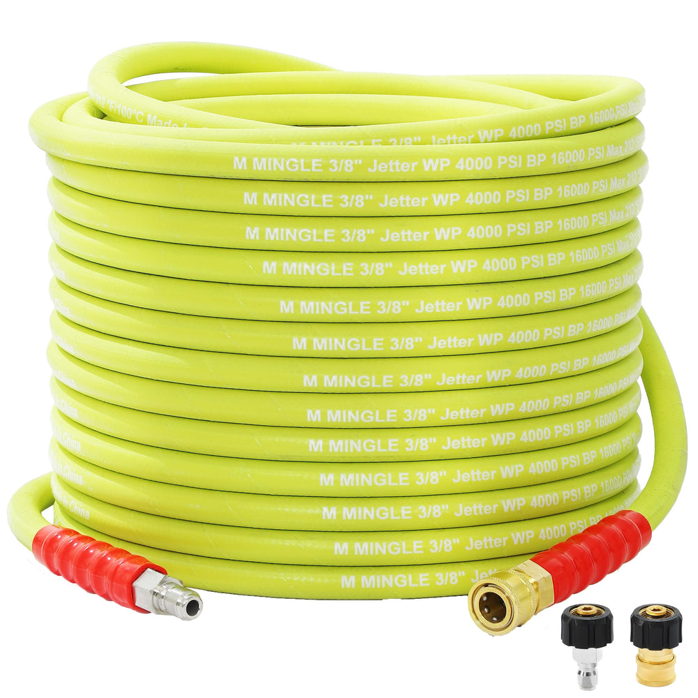 M MINGLE front view of 50 ft hose showing length and coiled storage benefit