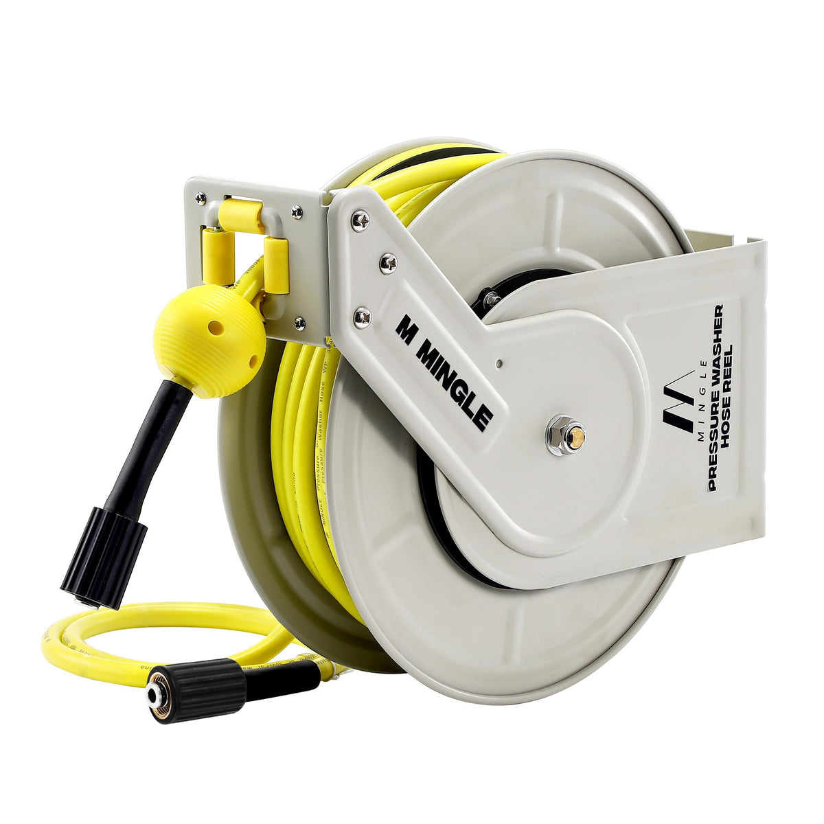M MINGLE front-mounted reel showing compact storage and easy access