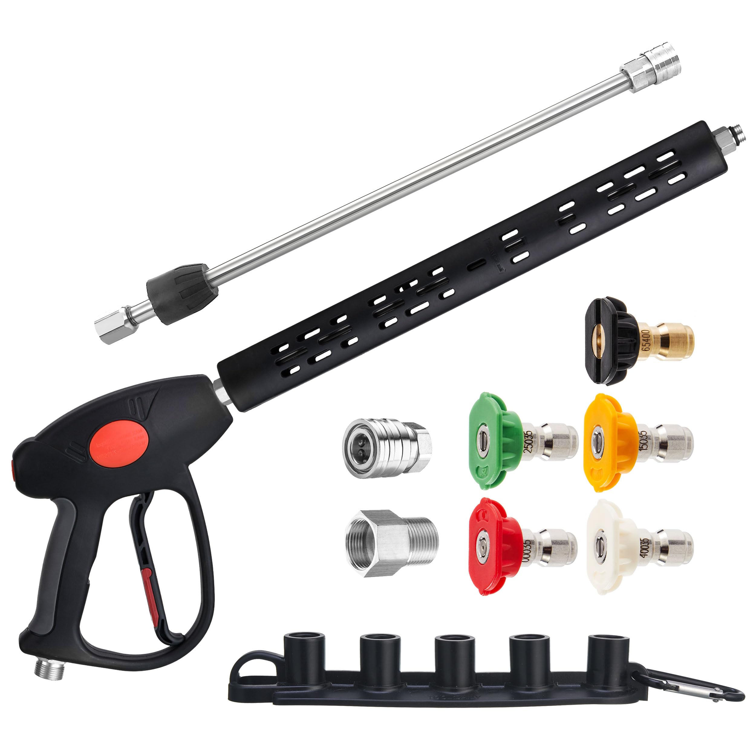 M MINGLE front view pressure washer gun showing full assembly and quick-connect benefit