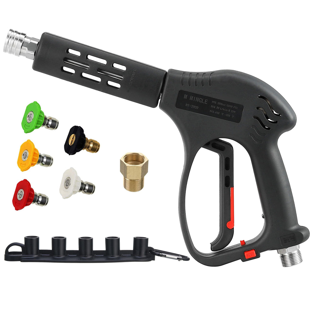 M MINGLE front view of short washer gun showing compact design and robust construction