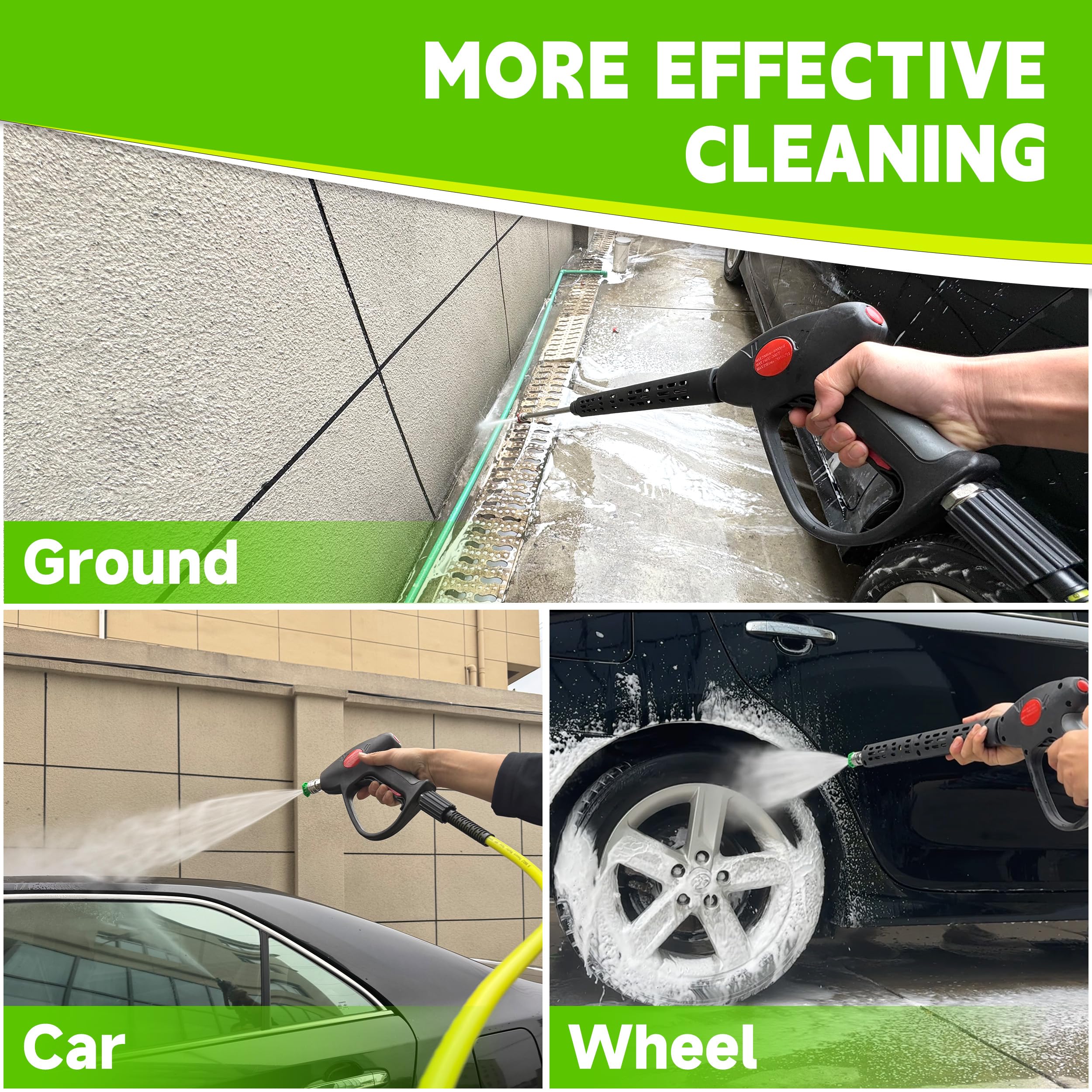 M MINGLE stainless-steel gun and extension wand close-up for durable handling benefit