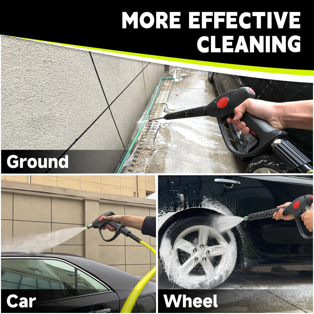 M MINGLE gun in use cleaning a car to show efficient surface cleaning