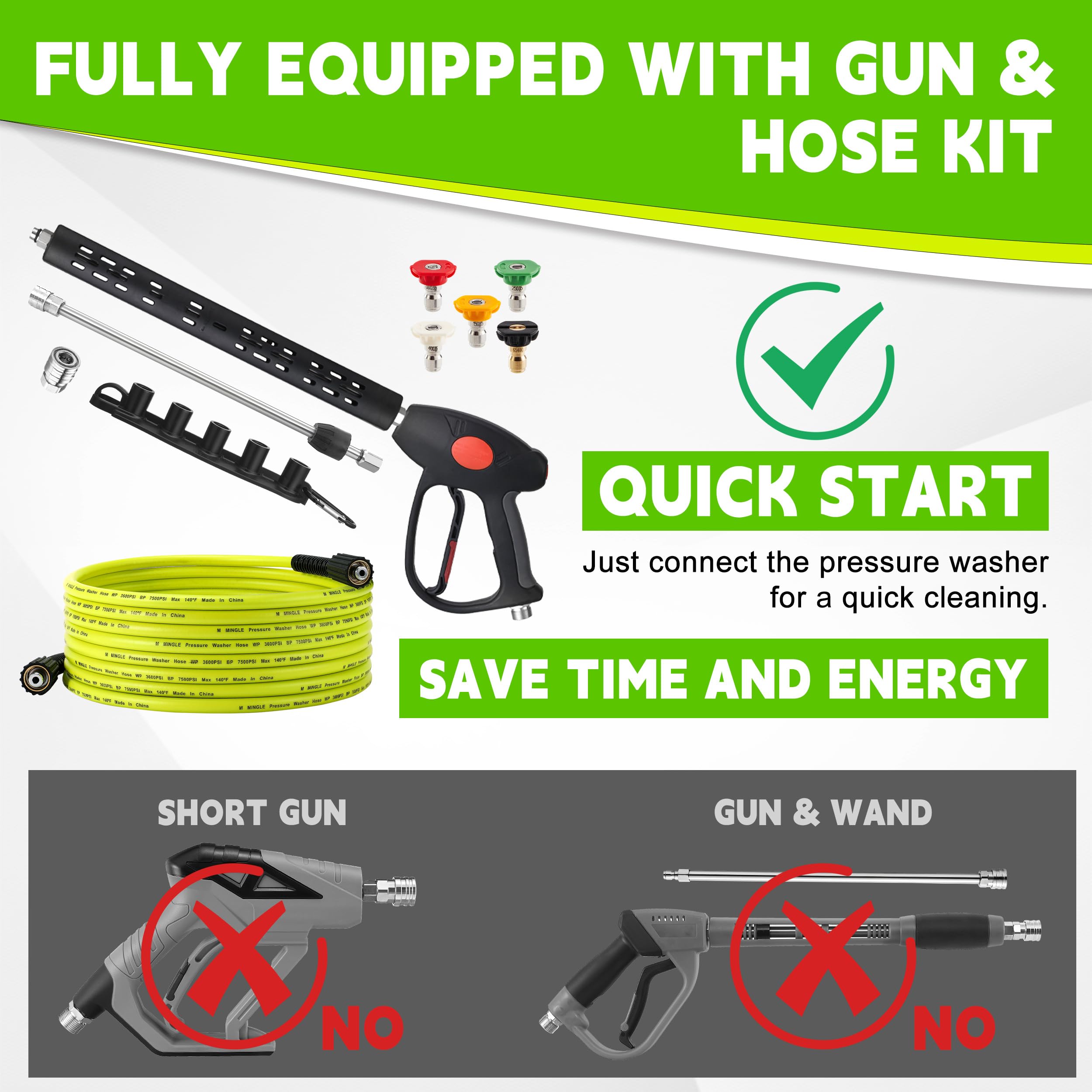 M MINGLE 25ft hose laid out to show length and easy maneuvering benefit