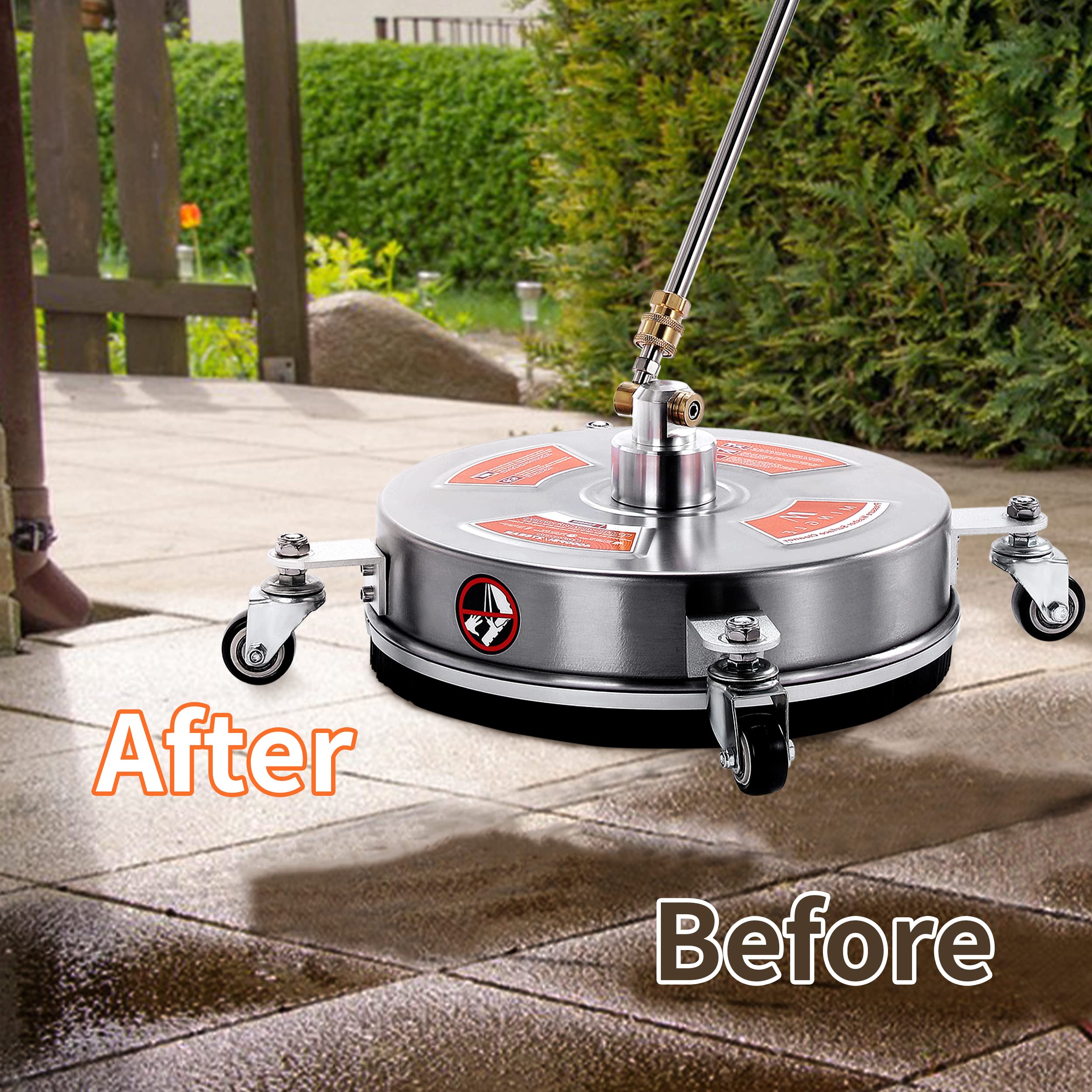 M MINGLE surface cleaner in use on driveway for efficient stain removal