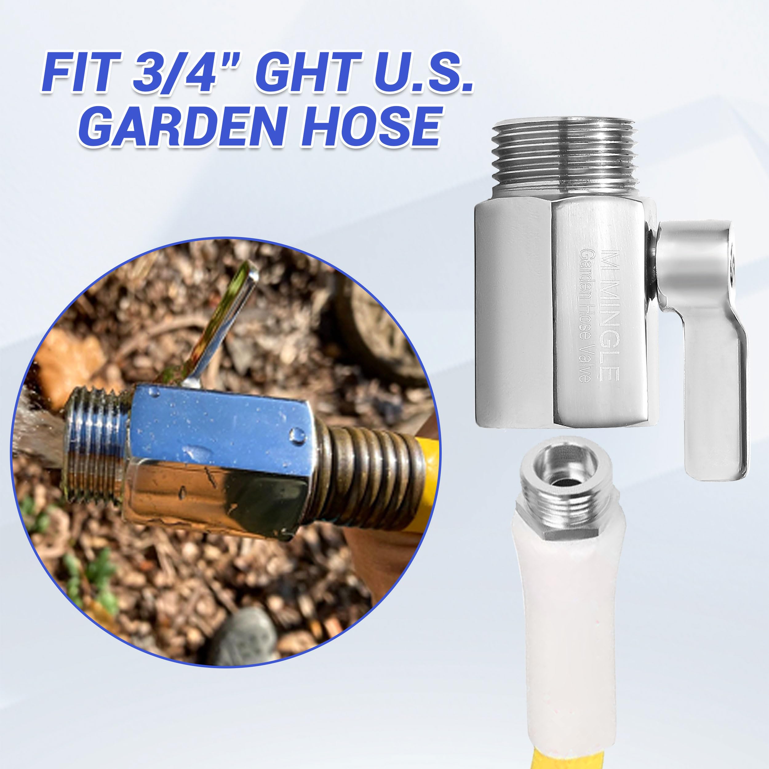 M MINGLE installed on hose demonstrating quick attachment and dependable water control
