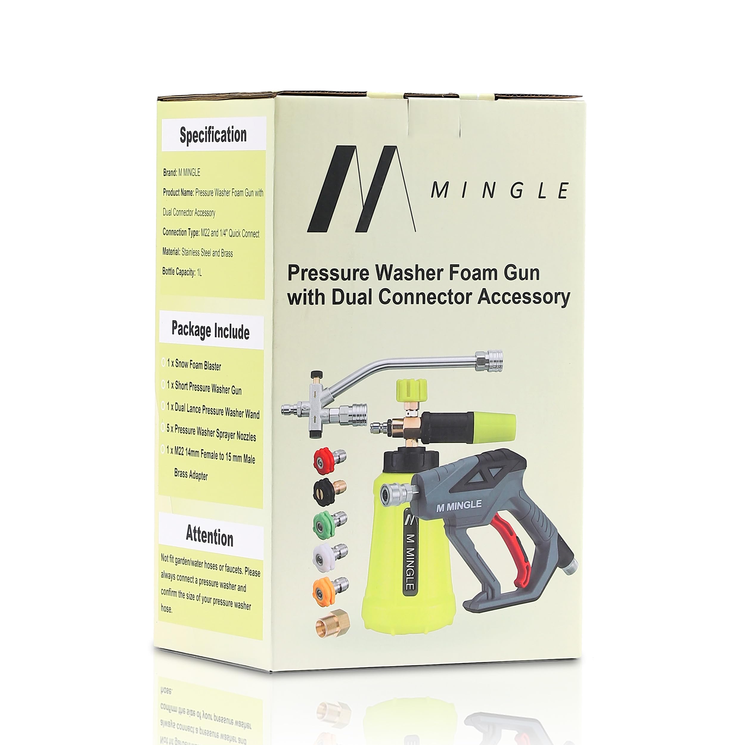 M MINGLE lifestyle car wash setup demonstrating foam pre-soak and efficient rinse