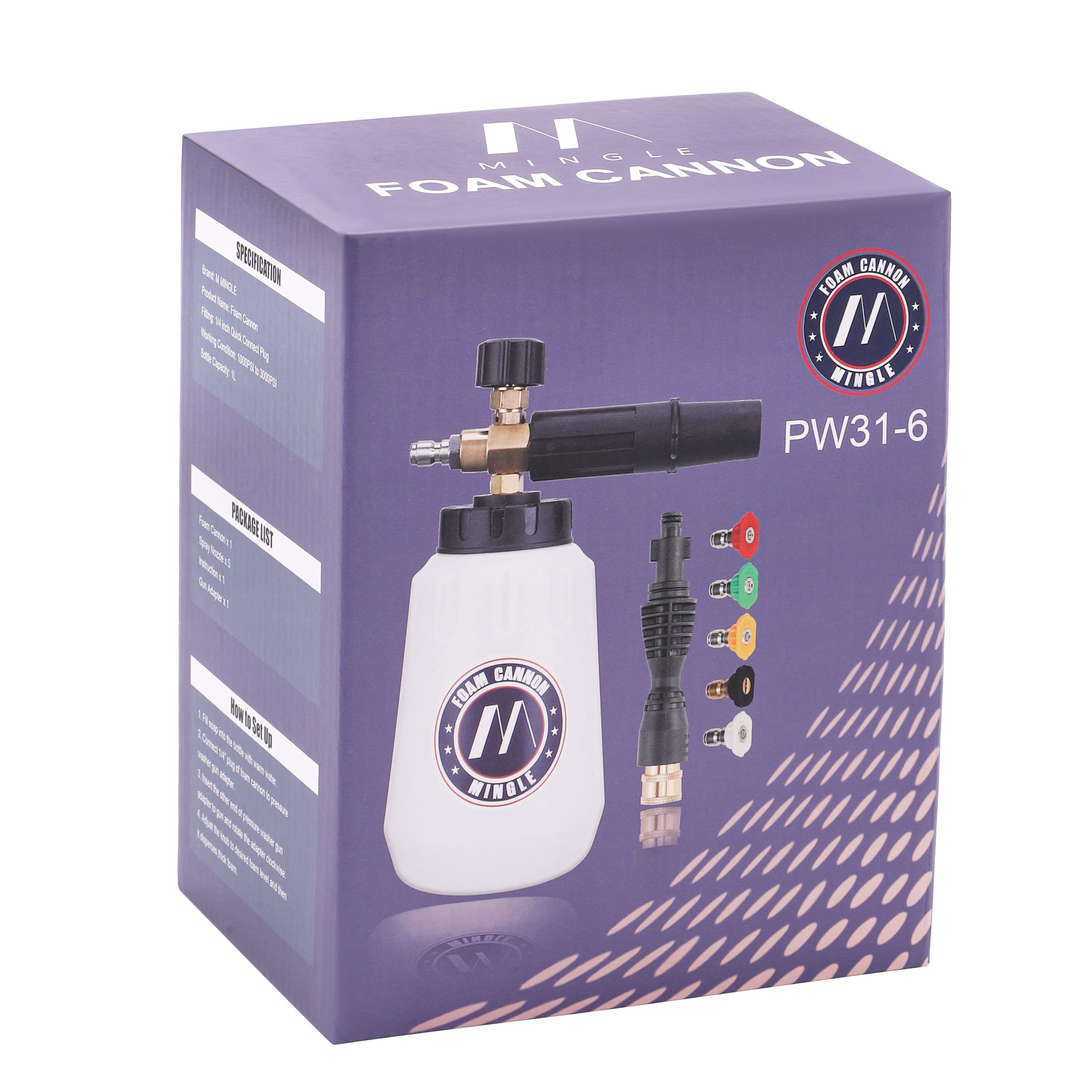 M MINGLE kit packaging and contents displayed with adapter and nozzles included