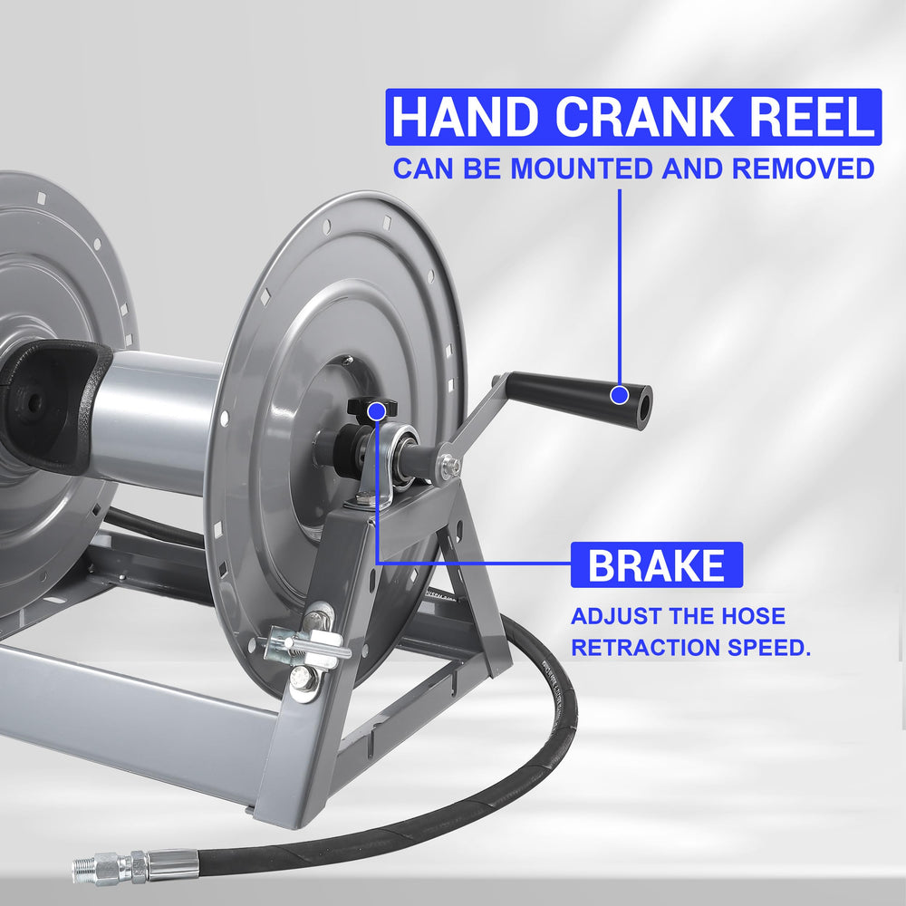 M MINGLE reel size scale comparison showing 300ft capacity for long hoses benefit