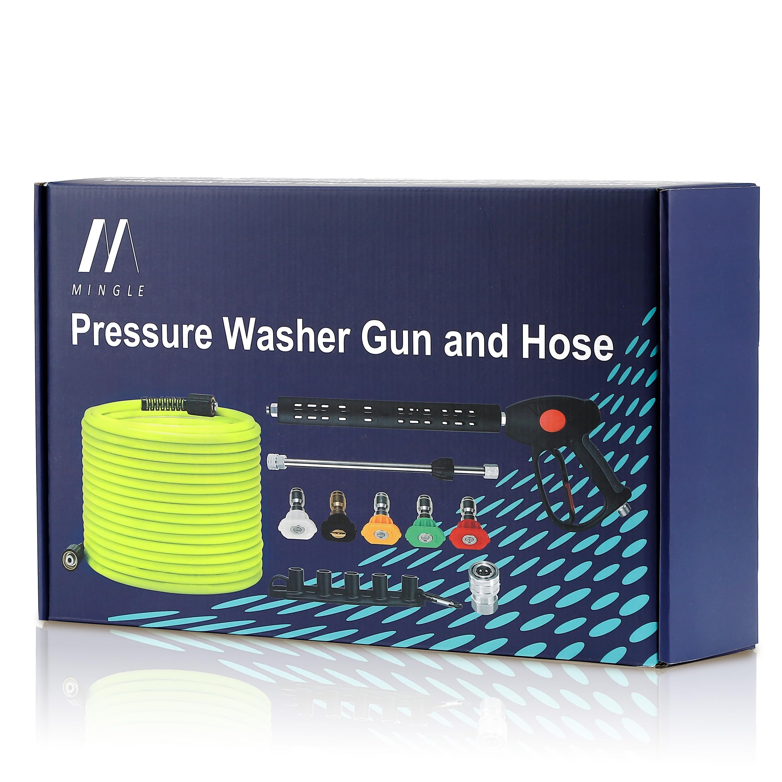 M MINGLE hose beside a ruler to show accurate 50ft length for planning