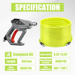 M MINGLE coiled 150 ft sewer jet hose highlighting reach and durability