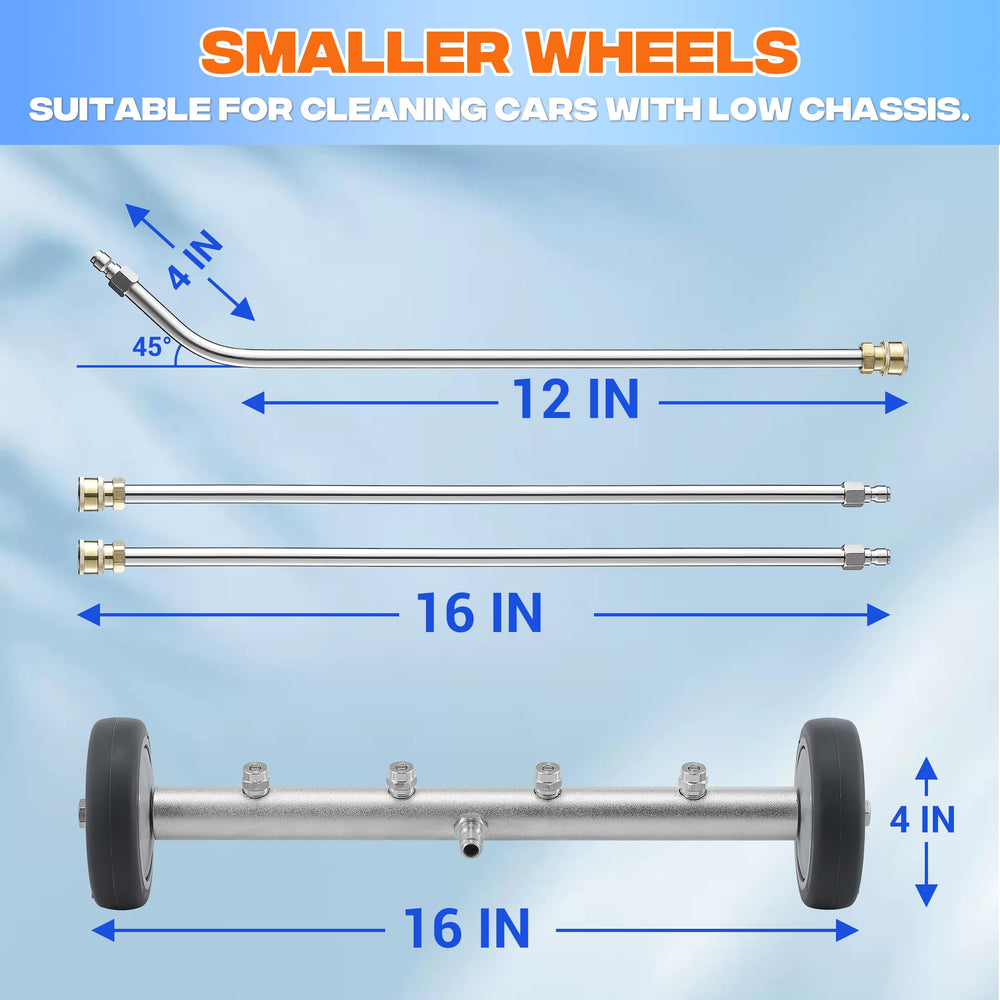 M MINGLE washer beside a tire for scale showing 16 inch width and improved coverage benefit