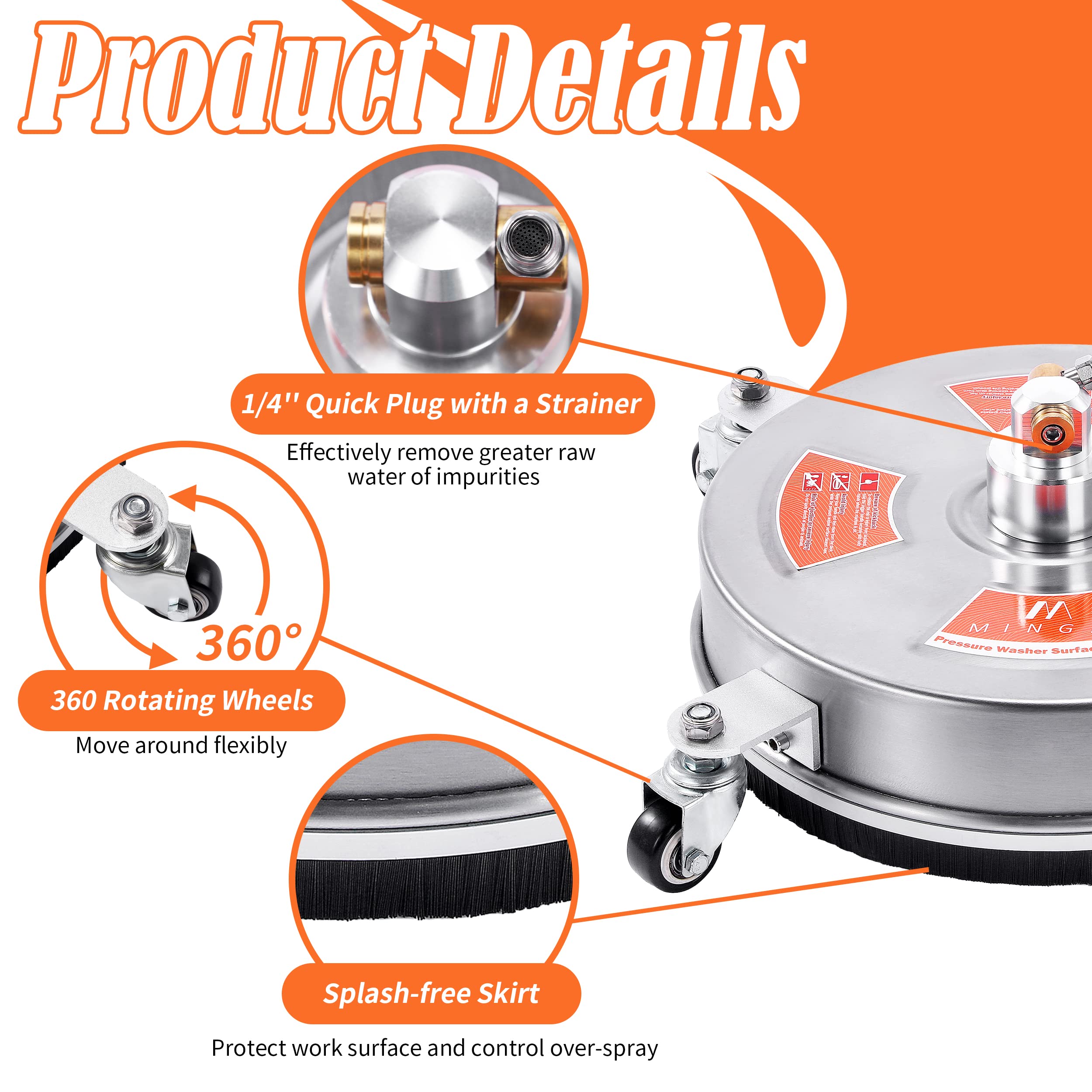 M MINGLE splash skirt and four wheels reducing overspray and improving stability
