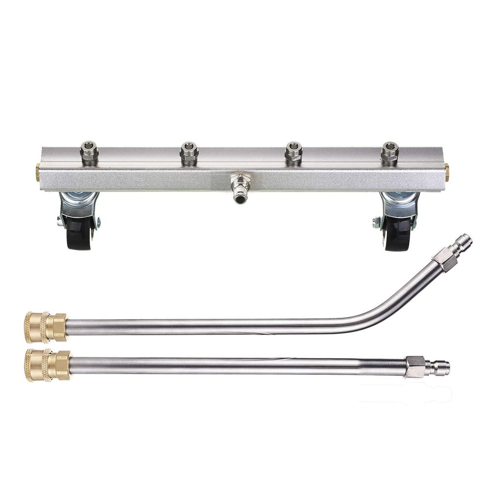 M MINGLE front view of 13 inch undercarriage cleaner showing head and casters for easy glide