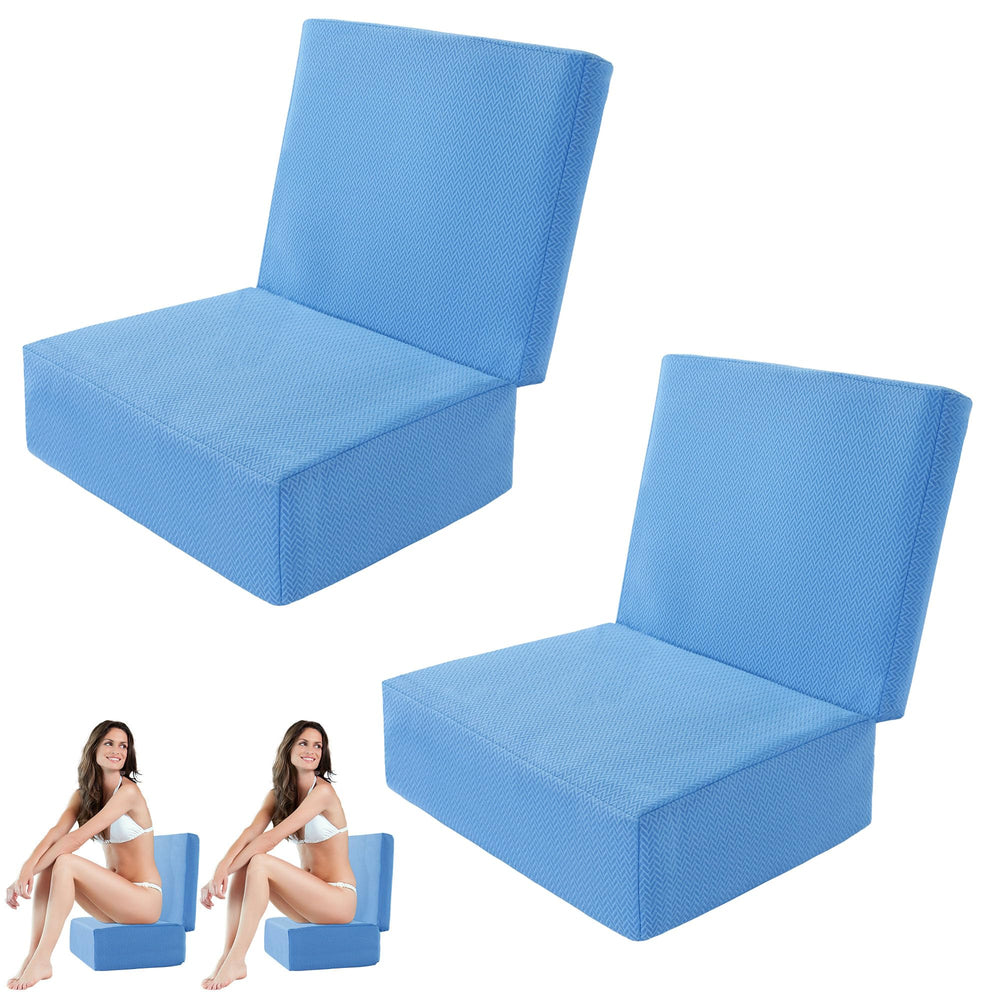 MABOZOO front view of blue booster seat showing compact shape and easy-fit benefit