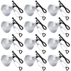 Macarrie front view of 12-pack clamp lamps showing compact reflectors and clamps