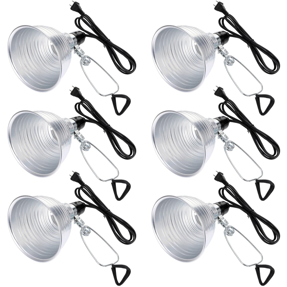 Macarrie front view of clamp lamp showing reflector and cord, precise directional lighting benefit